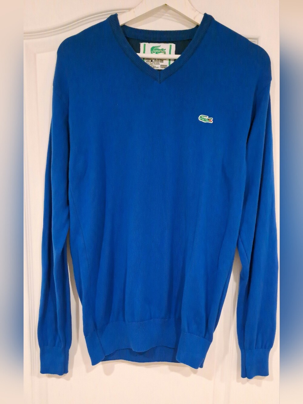 Lacoste Men's Vneck Royal Blue Pullover Sweater With Crocodile Logo
